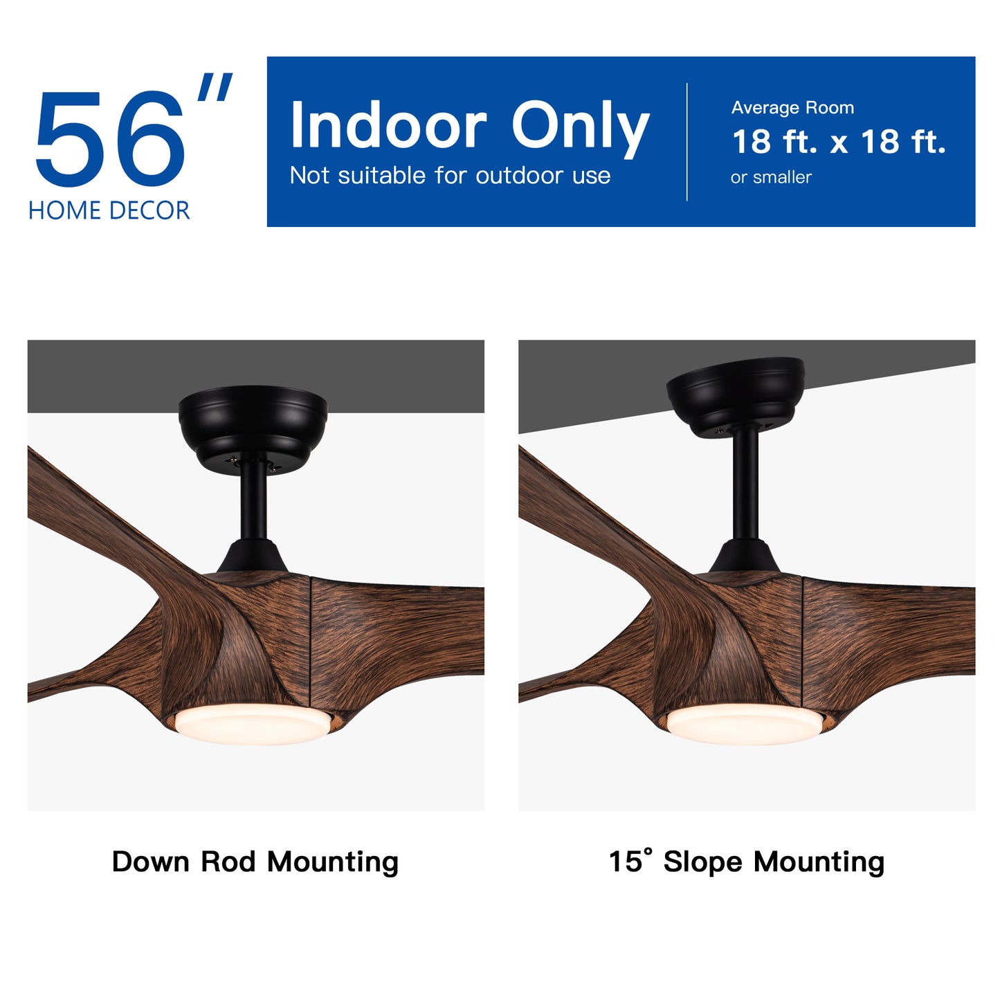 56 In.Intergrated LED Ceiling Fan with Brown Wood Grain ABS Blade