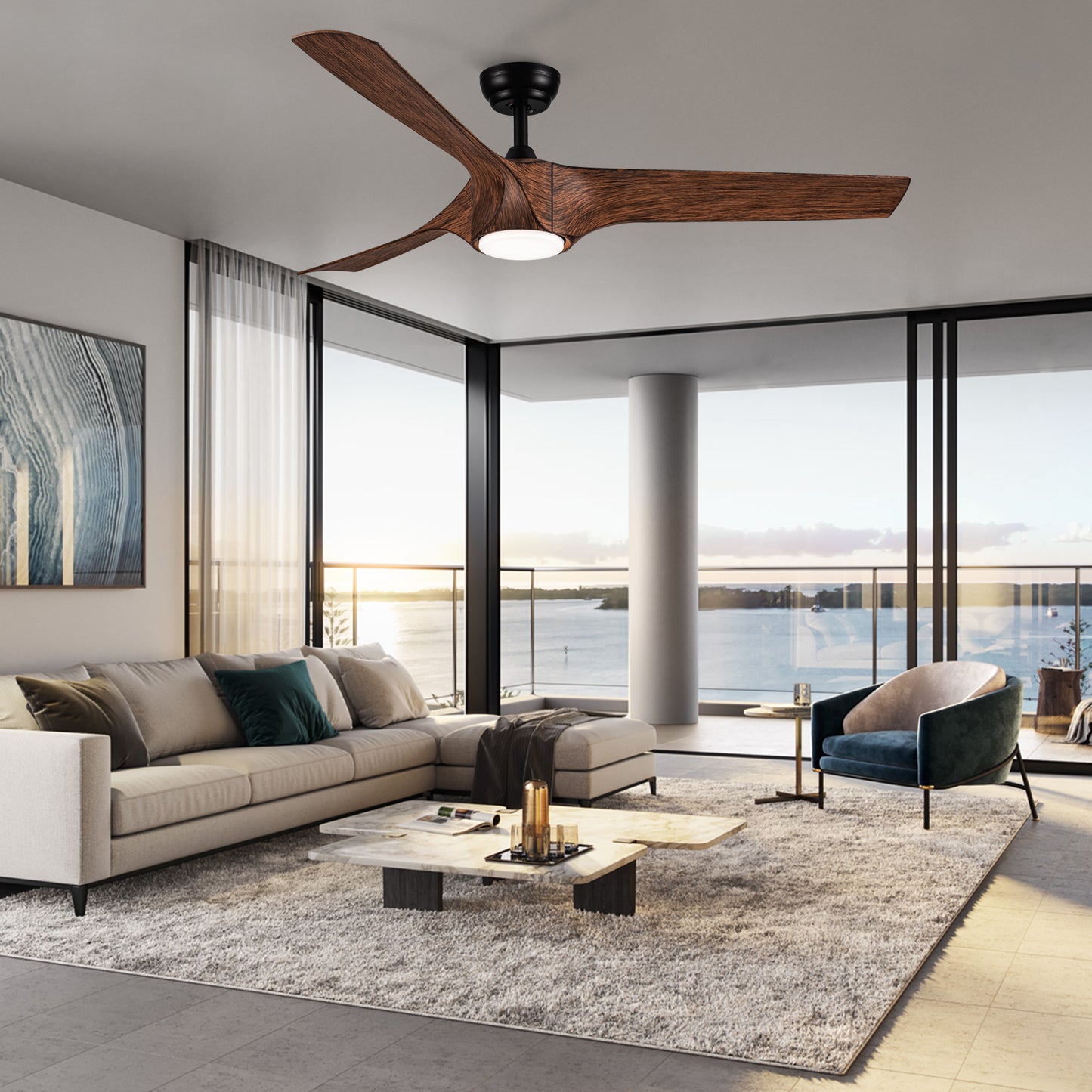 56 In.Intergrated LED Ceiling Fan with Brown Wood Grain ABS Blade