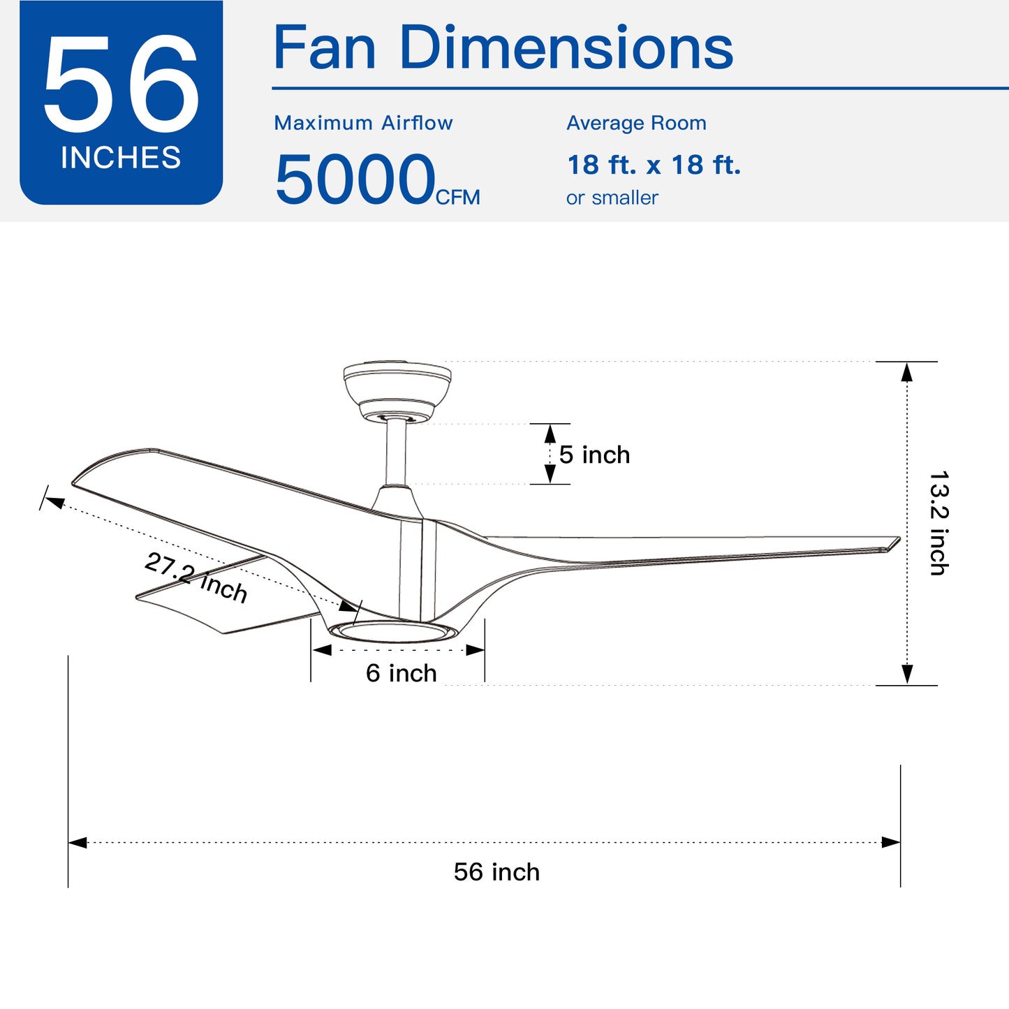 56 In.Intergrated LED Ceiling Fan with Brown Wood Grain ABS Blade