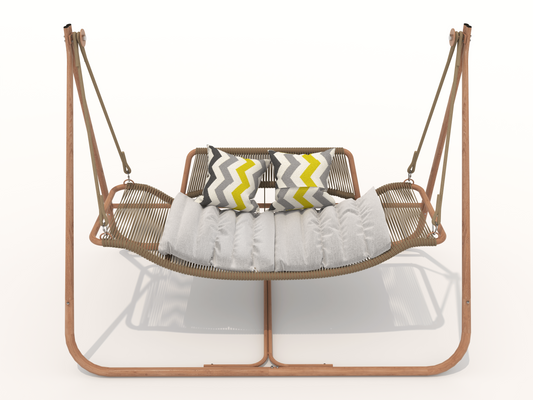 Hammock Swing Chair with Stand for Indoor,Outdoor, Anti-Rust Wood-Colored Frame 570 lbs Capacity with Cushion Oversized Double Hammock Chair for Patio Balcony Bedroom Ban on Amazon