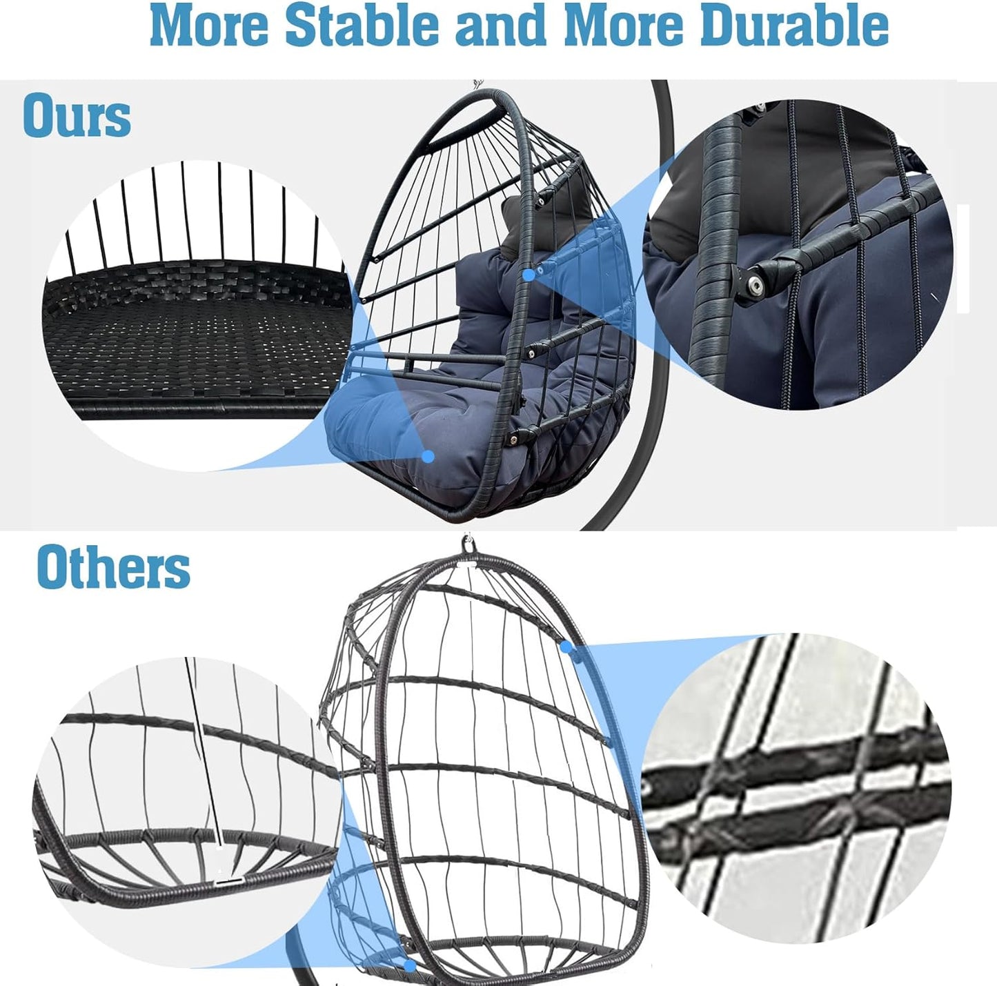 Swing Egg Chair with Stand Indoor Outdoor Wicker Rattan Patio Basket Hanging Chair with C Type bracket , with cushion and pillow,Patio Wicker folding Hanging Chair( Special construction cup holder