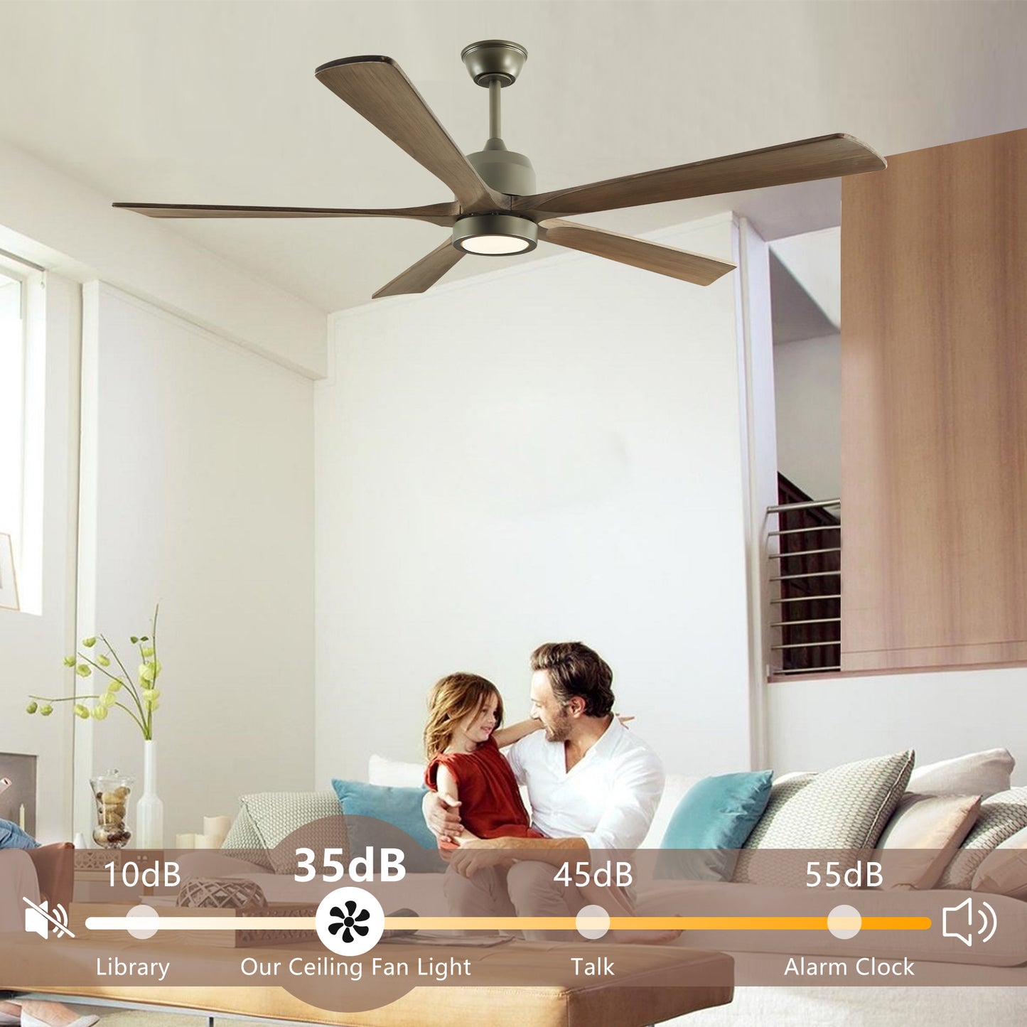 60" Modern Wood Ceiling Fan with Light and Remote Control,6-Speed Noiseless Reversible DC Motor, Ceiling Fan for Kitchen Dinning Living Room