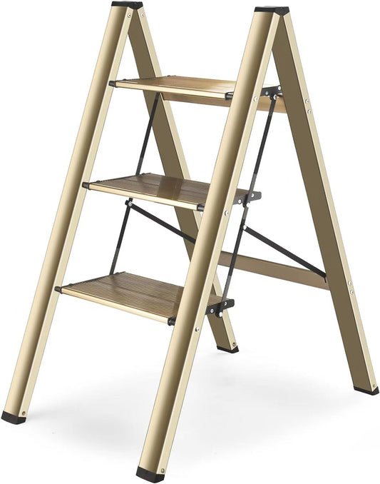 3 step ladder, aluminum alloy ladder, folding ladder, with wide non-skid pedals 300 lb capacity home office portable ladder, light and strong compact, can be used in the study bedroom kitchen office