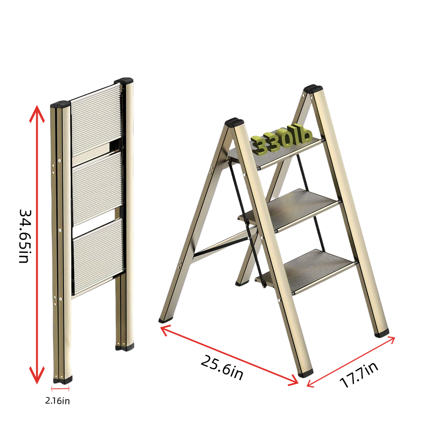 3 step ladder, aluminum alloy ladder, folding ladder, with wide non-skid pedals 300 lb capacity home office portable ladder, light and strong compact, can be used in the study bedroom kitchen office