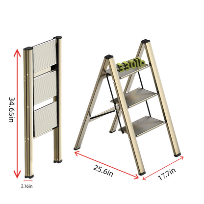 3 step ladder, aluminum alloy ladder, folding ladder, with wide non-skid pedals 300 lb capacity home office portable ladder, light and strong compact, can be used in the study bedroom kitchen office