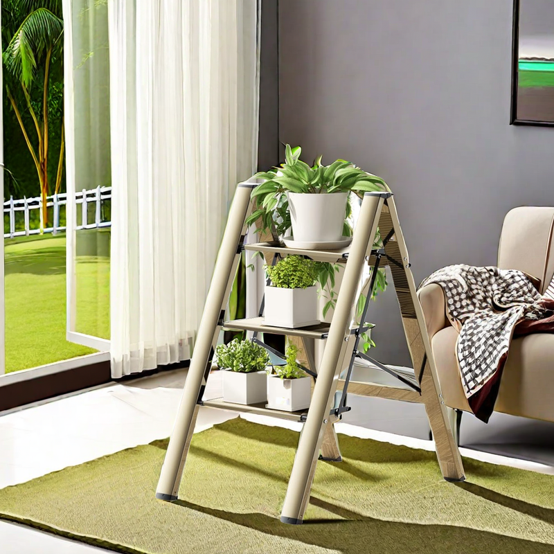 3 step ladder, aluminum alloy ladder, folding ladder, with wide non-skid pedals 300 lb capacity home office portable ladder, light and strong compact, can be used in the study bedroom kitchen office