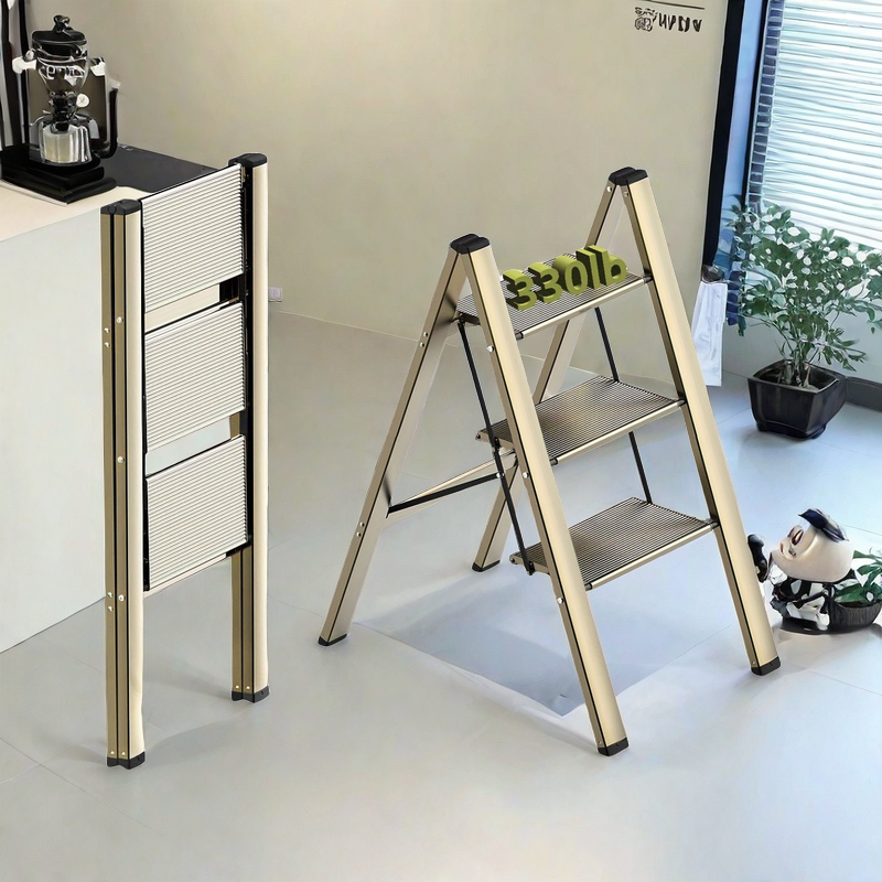 3 step ladder, aluminum alloy ladder, folding ladder, with wide non-skid pedals 300 lb capacity home office portable ladder, light and strong compact, can be used in the study bedroom kitchen office