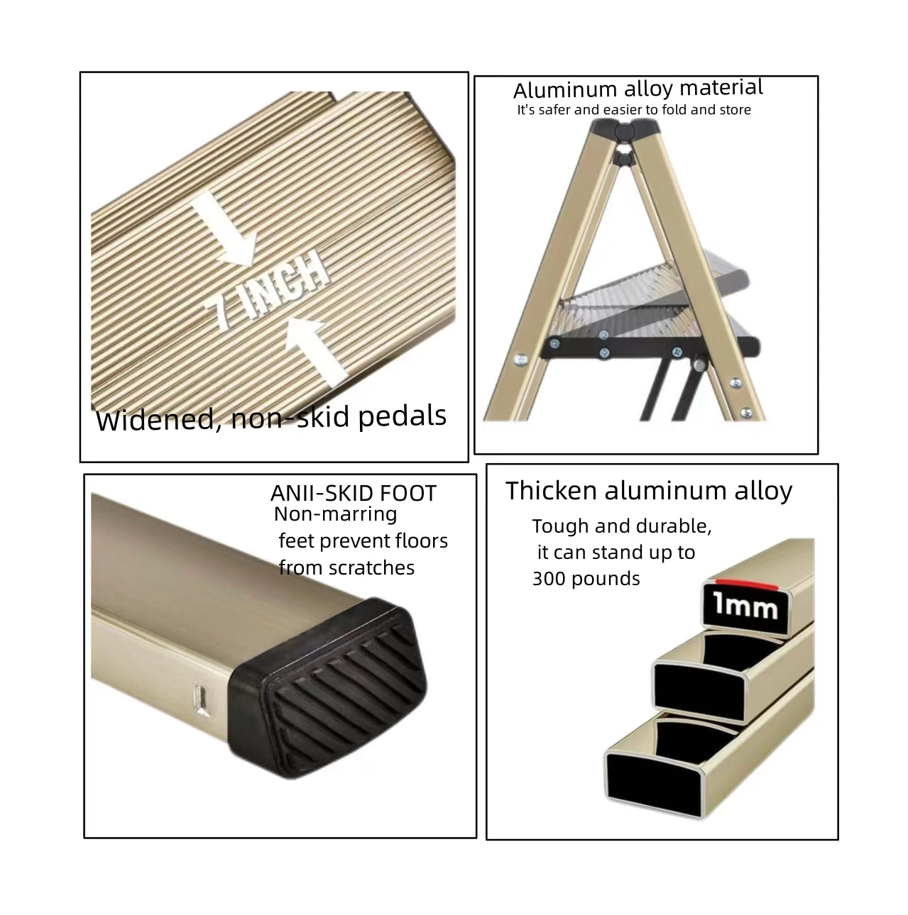3 step ladder, aluminum alloy ladder, folding ladder, with wide non-skid pedals 300 lb capacity home office portable ladder, light and strong compact, can be used in the study bedroom kitchen office