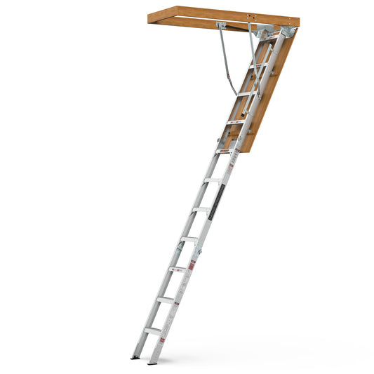 Household Aluminum Attic Ladder 25" x 54" ,350lbs Capacity, 7-10 ft Ceiling Height