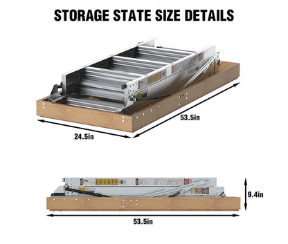 Household Aluminum Attic Ladder 25" x 54" ,350lbs Capacity, 7-10 ft Ceiling Height