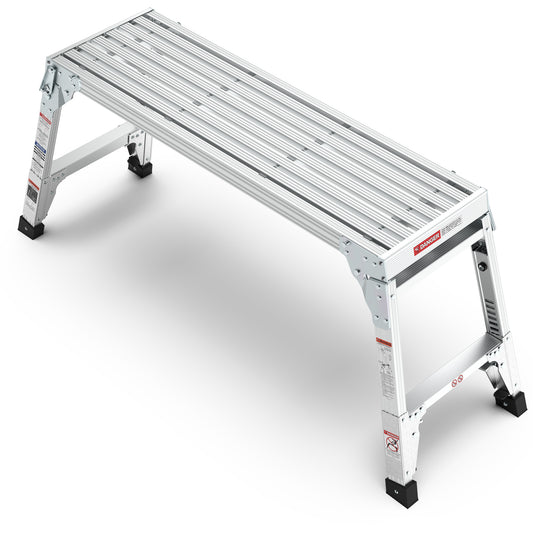 Aluminum Work Platform Large Size Step Stool Folding Portable Work Bench 40"  Width Telescopic Feet 22" -27.5" Height Adjustable