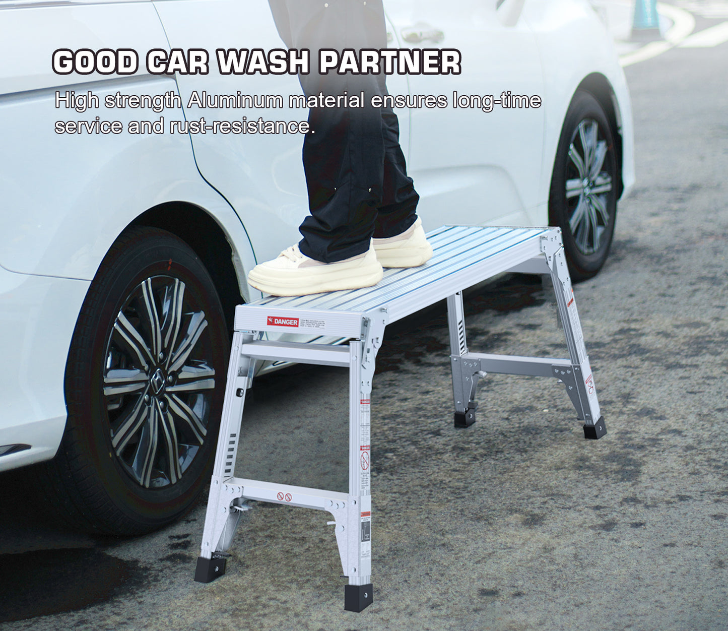 Aluminum Work Platform Large Size Step Stool Folding Portable Work Bench 40"  Width Telescopic Feet 22" -27.5" Height Adjustable