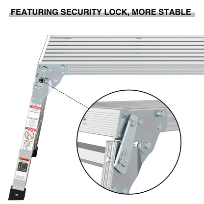 Aluminum Work Platform Large Size Step Stool Folding Portable Work Bench 40"  Width Telescopic Feet 22" -27.5" Height Adjustable