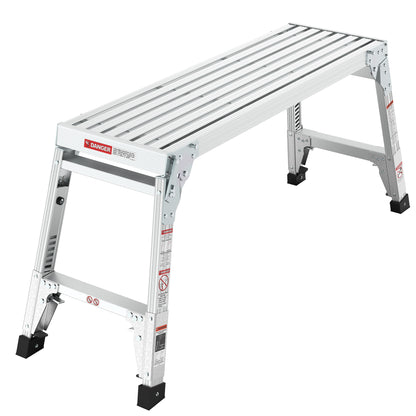Aluminum Work Platform Large Size Step Stool Folding Portable Work Bench 40"  Width Telescopic Feet 22" -27.5" Height Adjustable