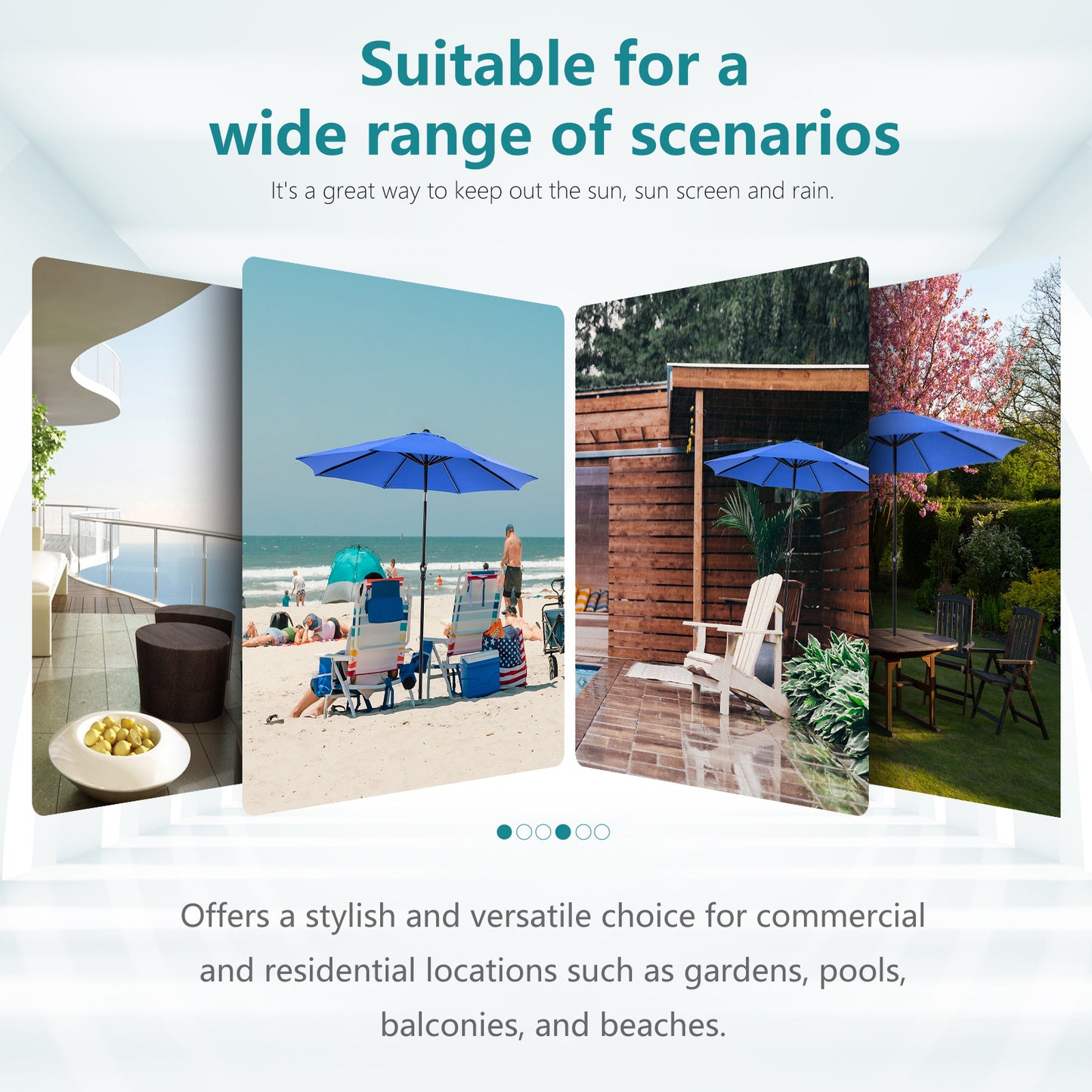9 foot outdoor patio umbrella with button tilt and crank, Outdoor patio/market table umbrella UV protected and waterproof, blue