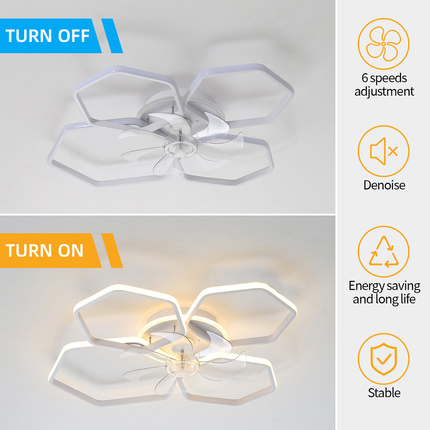 30Inches Ceiling Fan with Lights Remote Control Dimmable LED, 6 Gear Wind Speed Fan Light