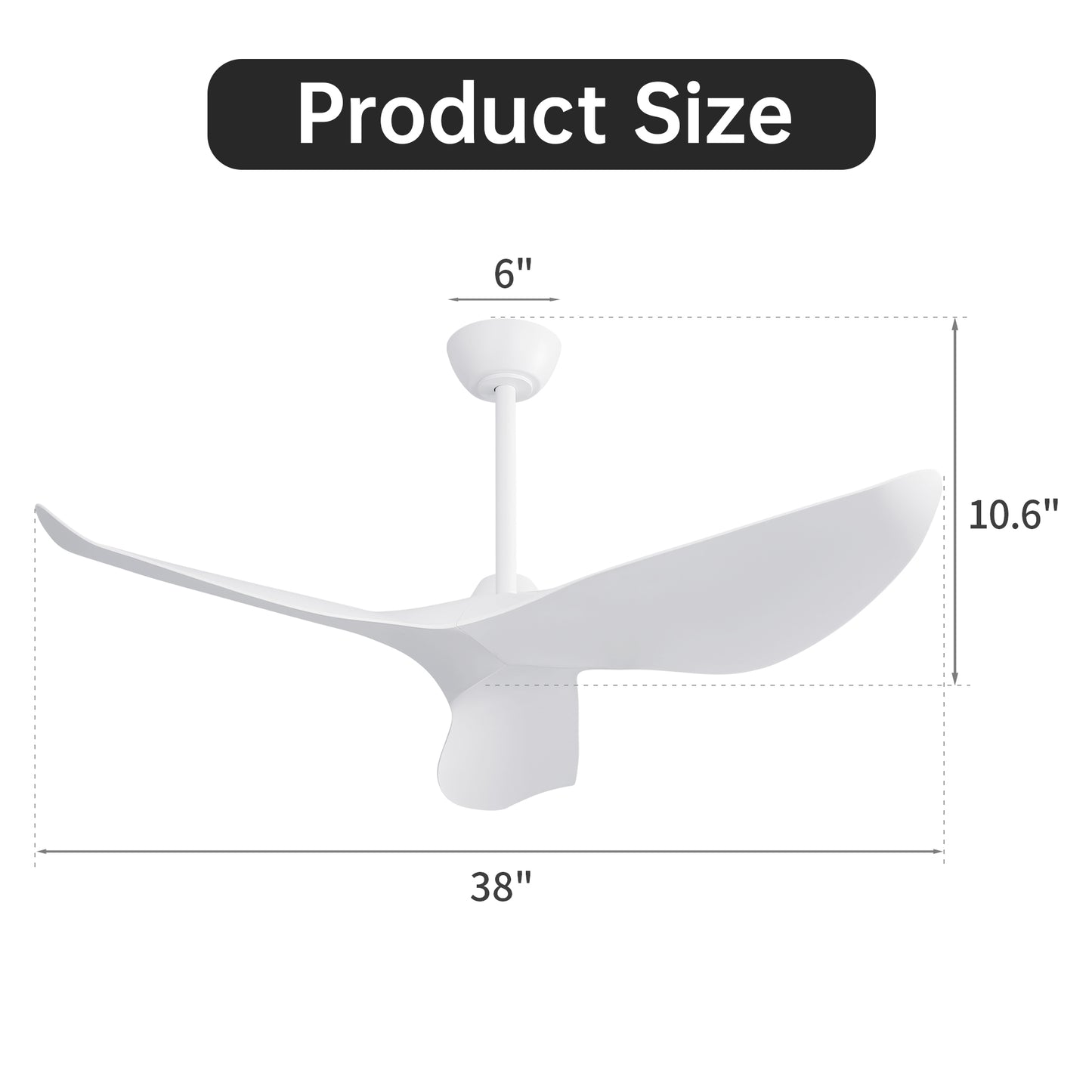 38 Inch Ceiling Fan Without Light, Modern Indoor Outdoor Ceiling Fans with DC Motor Remote Control for Bedroom, Living Room