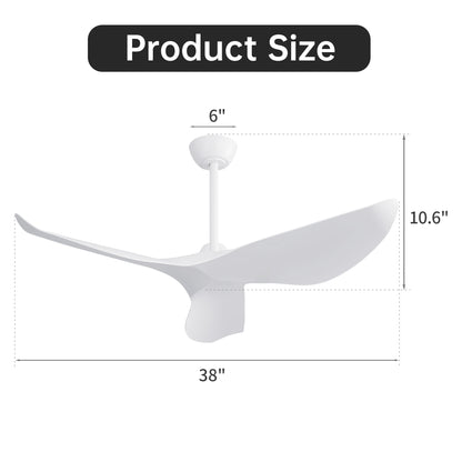 38 Inch Ceiling Fan Without Light, Modern Indoor Outdoor Ceiling Fans with DC Motor Remote Control for Bedroom, Living Room