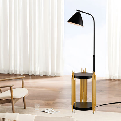 Luxury Shelves Floor Lamp for Living Room with Metal Lampshade, Standing Lamp Tall Industrial Floor Lamp Reading for Bedroom, Office (E26 No Included Bulb) -Matte Gold+Matte Black