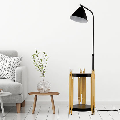 Luxury Shelves Floor Lamp for Living Room with Metal Lampshade, Standing Lamp Tall Industrial Floor Lamp Reading for Bedroom, Office (E26 No Included Bulb) -Matte Gold+Matte Black