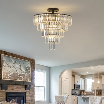 20" Black Crystal Chandelier Ceiling Light, Modern Luxury 10-Light Flush Mount Light Fixture, Elegant Home Lighting for Living Room, Dining Room, Bedroom (No Bulbs)