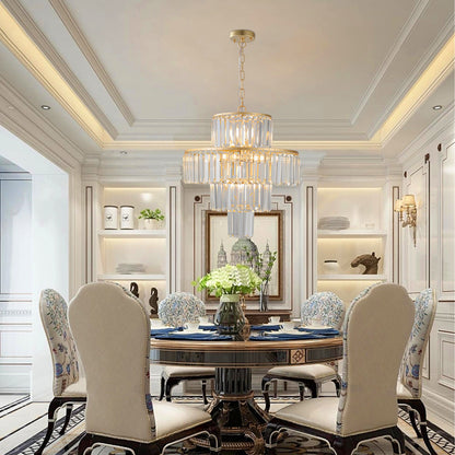 20" Luxury 4-Tier Crystal Chandelier, 12-Light Gold Frame Pendant Light, Elegant Ceiling Lighting for Living Room, Dining Room, Bedroom (No Bulbs)