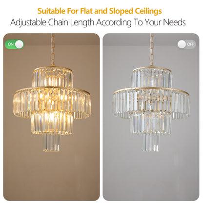20" Luxury 4-Tier Crystal Chandelier, 12-Light Gold Frame Pendant Light, Elegant Ceiling Lighting for Living Room, Dining Room, Bedroom (No Bulbs)