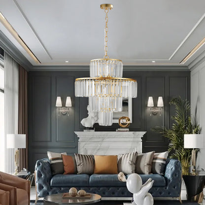 20" Luxury 4-Tier Crystal Chandelier, 12-Light Gold Frame Pendant Light, Elegant Ceiling Lighting for Living Room, Dining Room, Bedroom (No Bulbs)