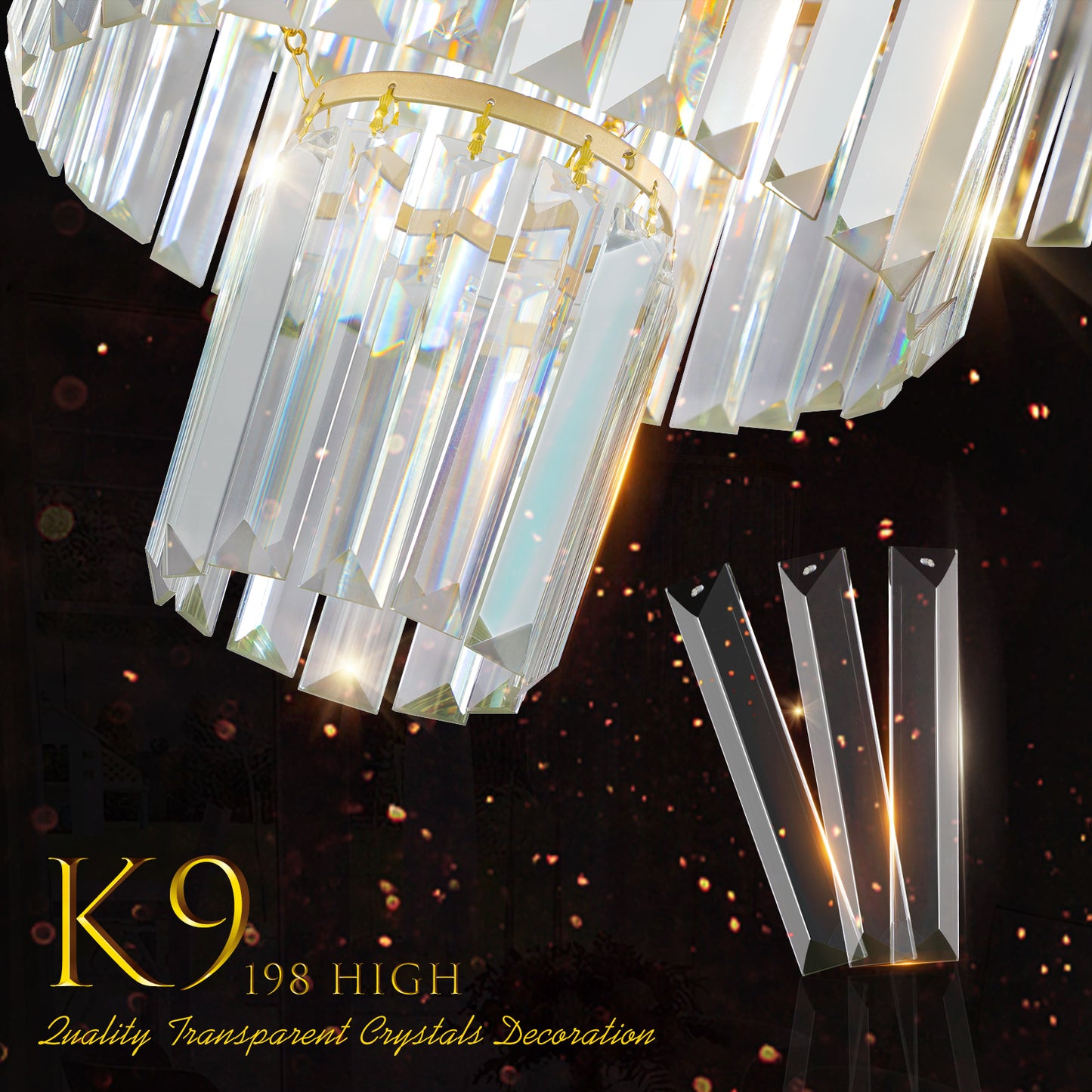 20" Luxury 4-Tier Crystal Chandelier, 12-Light Gold Frame Pendant Light, Elegant Ceiling Lighting for Living Room, Dining Room, Bedroom (No Bulbs)