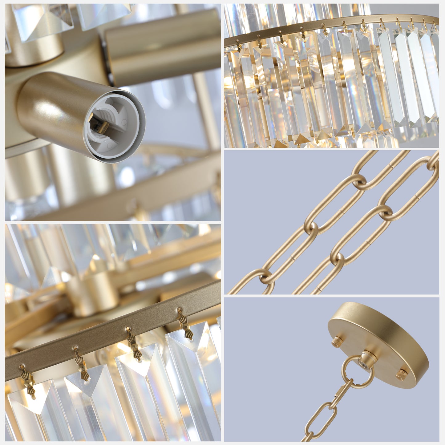 20" Luxury 4-Tier Crystal Chandelier, 12-Light Gold Frame Pendant Light, Elegant Ceiling Lighting for Living Room, Dining Room, Bedroom (No Bulbs)