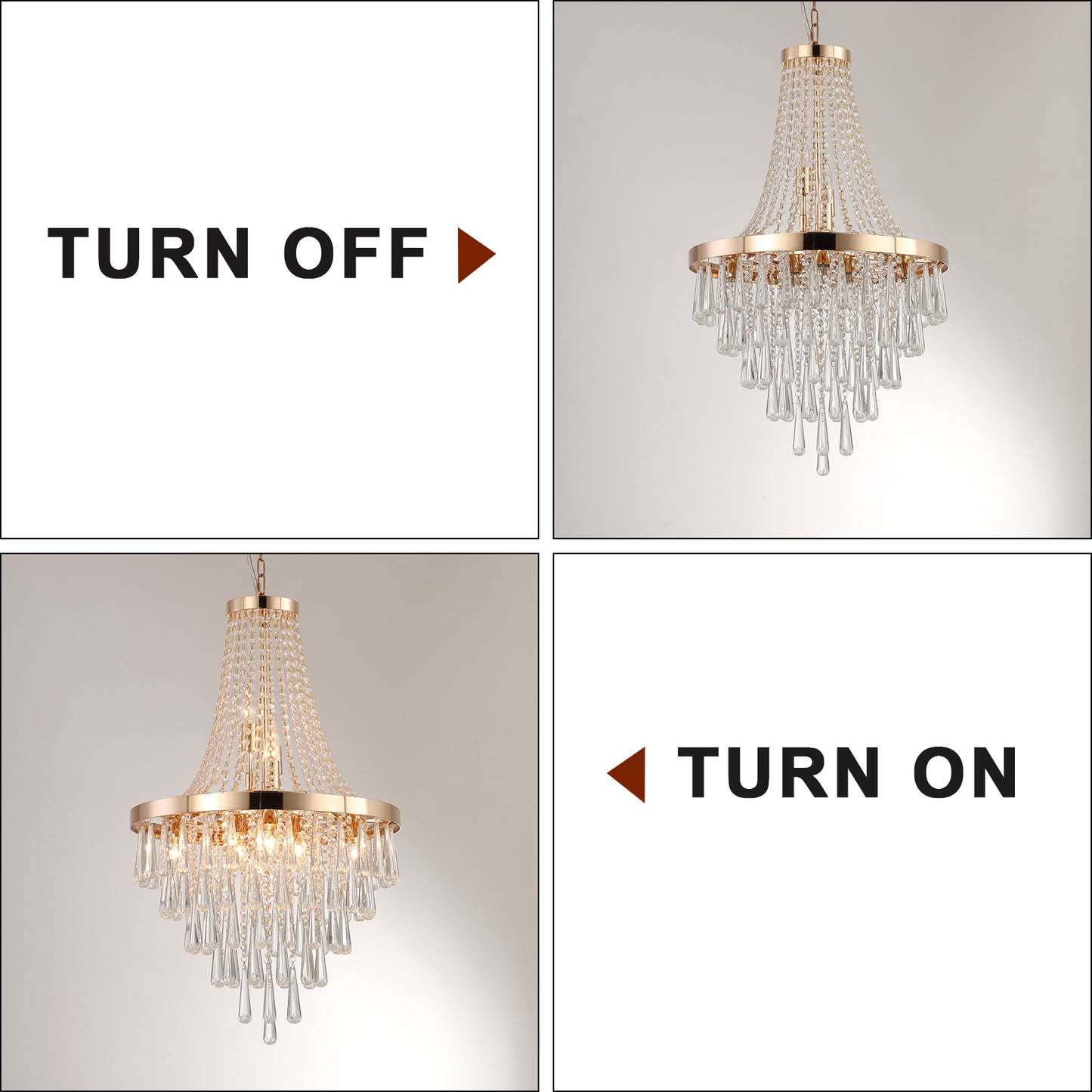 20" Modern Crystal Pendant Chandelier with Golden Finish – Elegant 11-Light Hanging Light Fixture Tiered Design for Dining Room, Living Room, or Entryway (No Bulbs)