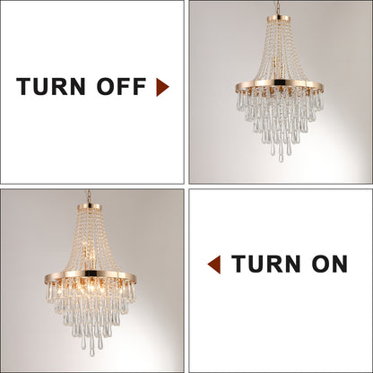 20" Modern Crystal Pendant Chandelier with Golden Finish – Elegant 11-Light Hanging Light Fixture Tiered Design for Dining Room, Living Room, or Entryway (No Bulbs)