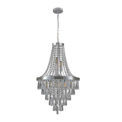 20" Chrome Crystal Chandelier with Adjustable Height, Modern Ceiling Light Fixture for Living Room, Dining Room, Staircase, 11-Light E12 Bulb Base (No Bulbs)