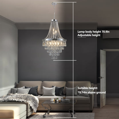 20" Chrome Crystal Chandelier with Adjustable Height, Modern Ceiling Light Fixture for Living Room, Dining Room, Staircase, 11-Light E12 Bulb Base (No Bulbs)