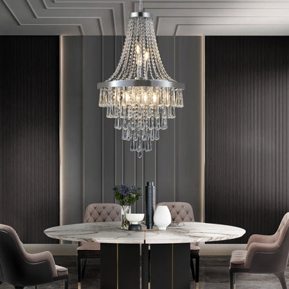 20" Chrome Crystal Chandelier with Adjustable Height, Modern Ceiling Light Fixture for Living Room, Dining Room, Staircase, 11-Light E12 Bulb Base (No Bulbs)