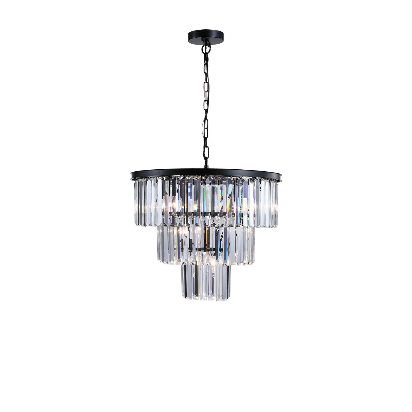 20" Luxury 3-Tier Crystal Chandelier, 7-Light Black Frame Pendant Light, Elegant Ceiling Lighting for Living Room, Dining Room, Bedroom (No Bulbs)
