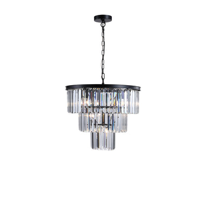 20" Luxury 3-Tier Crystal Chandelier, 7-Light Black Frame Pendant Light, Elegant Ceiling Lighting for Living Room, Dining Room, Bedroom (No Bulbs)