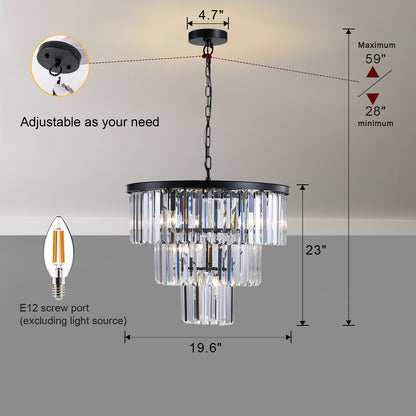 20" Luxury 3-Tier Crystal Chandelier, 7-Light Black Frame Pendant Light, Elegant Ceiling Lighting for Living Room, Dining Room, Bedroom (No Bulbs)