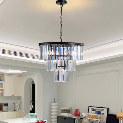 20" Luxury 3-Tier Crystal Chandelier, 7-Light Black Frame Pendant Light, Elegant Ceiling Lighting for Living Room, Dining Room, Bedroom (No Bulbs)
