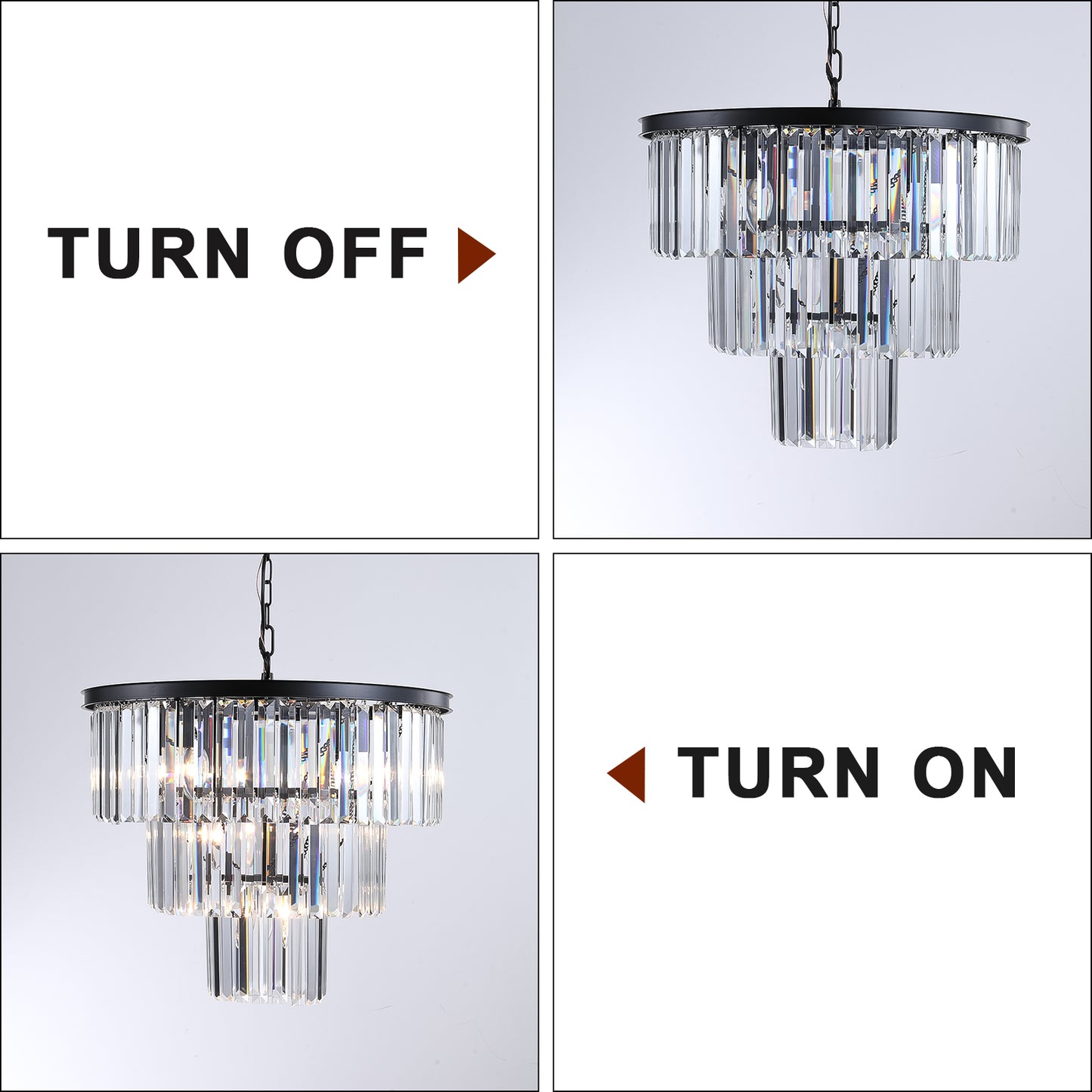 20" Luxury 3-Tier Crystal Chandelier, 7-Light Black Frame Pendant Light, Elegant Ceiling Lighting for Living Room, Dining Room, Bedroom (No Bulbs)
