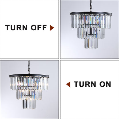 20" Luxury 3-Tier Crystal Chandelier, 7-Light Black Frame Pendant Light, Elegant Ceiling Lighting for Living Room, Dining Room, Bedroom (No Bulbs)