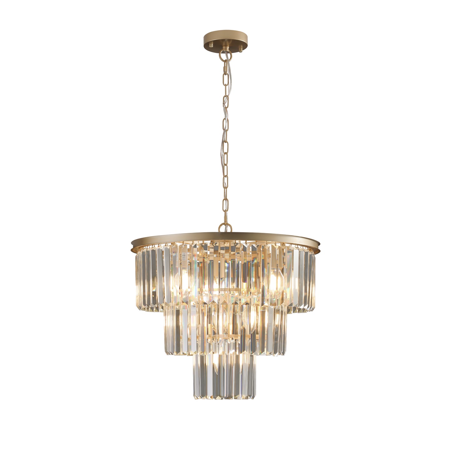 20" Luxury 3-Tier Crystal Chandelier, 7-Light Gold Frame Pendant Light, Elegant Ceiling Lighting for Living Room, Dining Room, Bedroom (No Bulbs)