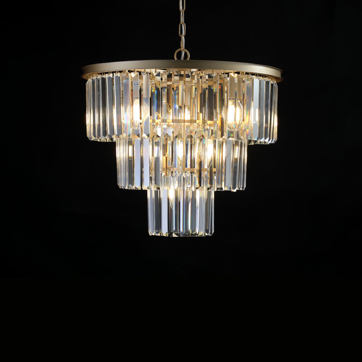 20" Luxury 3-Tier Crystal Chandelier, 7-Light Gold Frame Pendant Light, Elegant Ceiling Lighting for Living Room, Dining Room, Bedroom (No Bulbs)