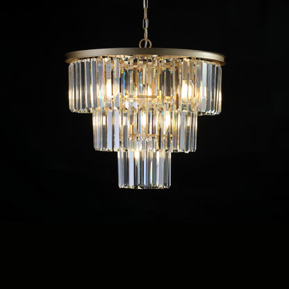 20" Luxury 3-Tier Crystal Chandelier, 7-Light Gold Frame Pendant Light, Elegant Ceiling Lighting for Living Room, Dining Room, Bedroom (No Bulbs)