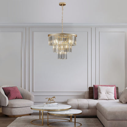 20" Luxury 3-Tier Crystal Chandelier, 7-Light Gold Frame Pendant Light, Elegant Ceiling Lighting for Living Room, Dining Room, Bedroom (No Bulbs)
