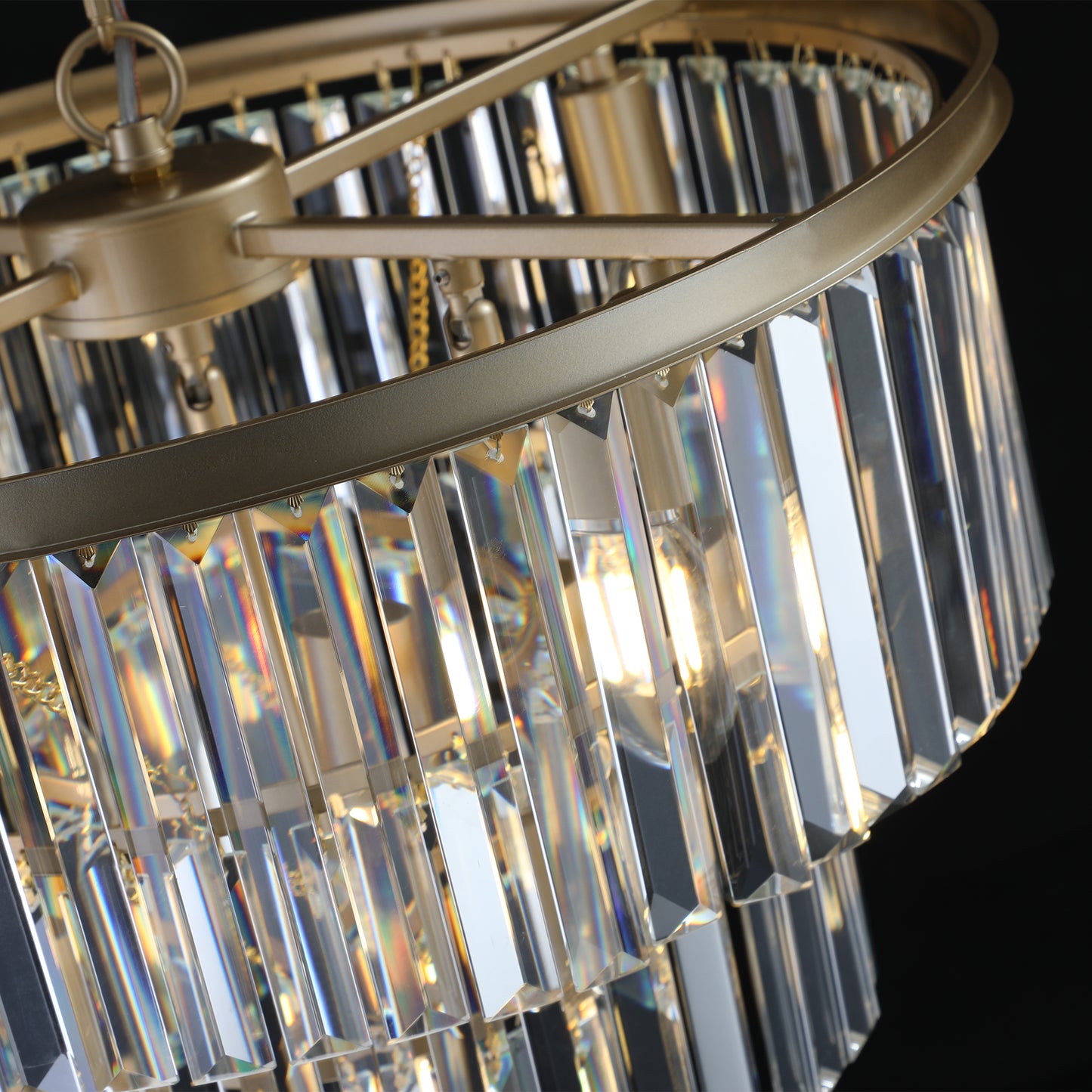 20" Luxury 3-Tier Crystal Chandelier, 7-Light Gold Frame Pendant Light, Elegant Ceiling Lighting for Living Room, Dining Room, Bedroom (No Bulbs)