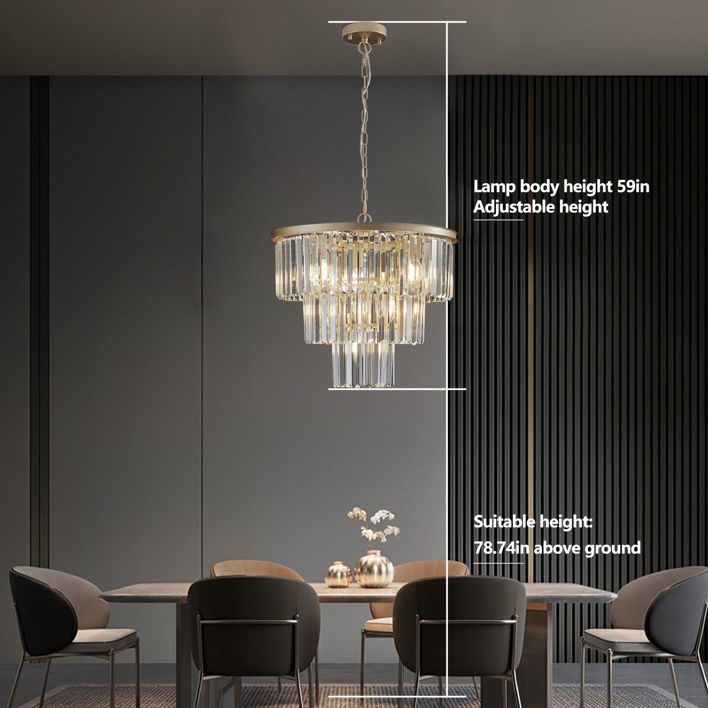 20" Luxury 3-Tier Crystal Chandelier, 7-Light Gold Frame Pendant Light, Elegant Ceiling Lighting for Living Room, Dining Room, Bedroom (No Bulbs)