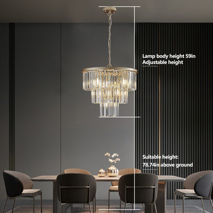 20" Luxury 3-Tier Crystal Chandelier, 7-Light Gold Frame Pendant Light, Elegant Ceiling Lighting for Living Room, Dining Room, Bedroom (No Bulbs)