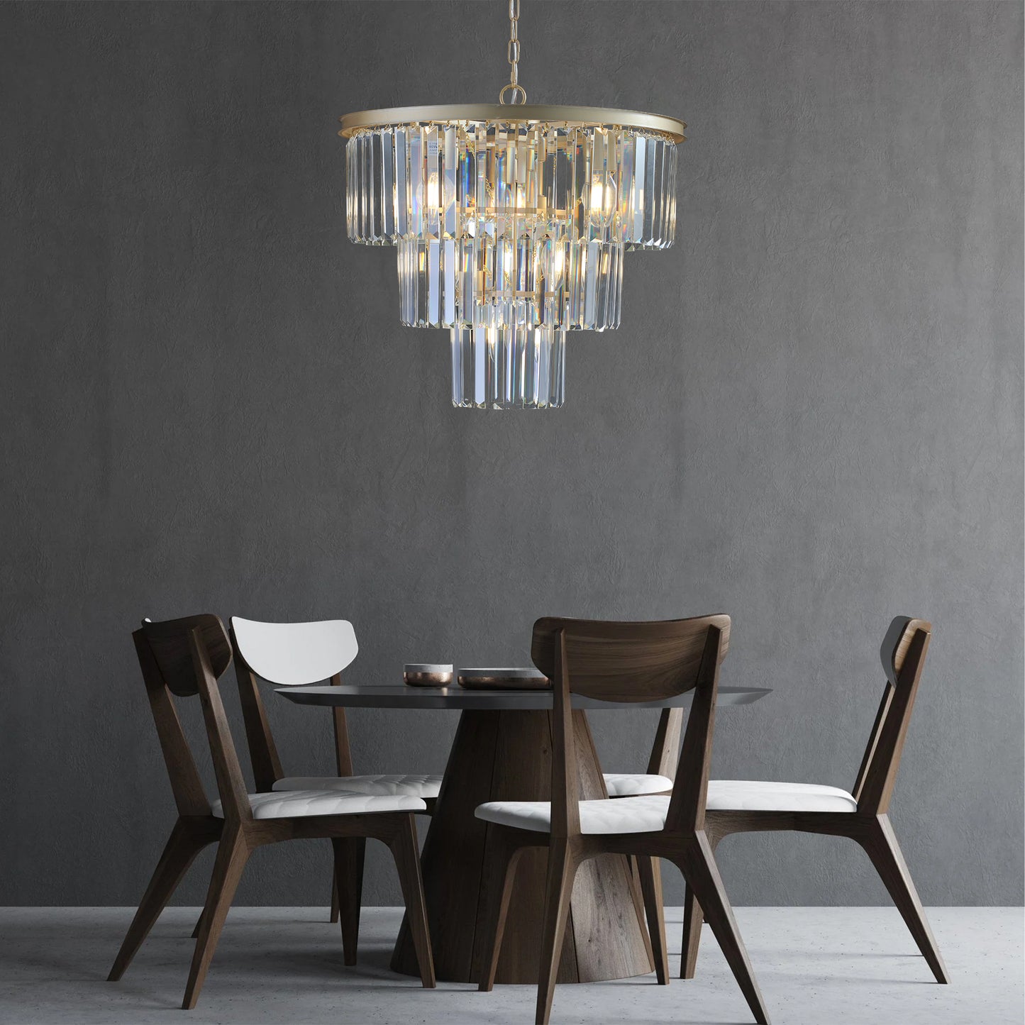 20" Luxury 3-Tier Crystal Chandelier, 7-Light Gold Frame Pendant Light, Elegant Ceiling Lighting for Living Room, Dining Room, Bedroom (No Bulbs)