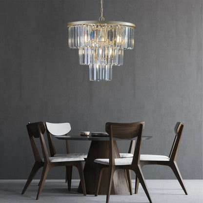20" Luxury 3-Tier Crystal Chandelier, 7-Light Gold Frame Pendant Light, Elegant Ceiling Lighting for Living Room, Dining Room, Bedroom (No Bulbs)